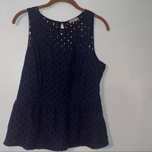 DANIEL CREMIEUX Women Eyelet Cotton Blouse Blue Sleeveless Lined Size Medium